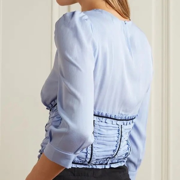FLEUR DU MAL pastel blue ruched blouse, size small - Picture 2 of 9